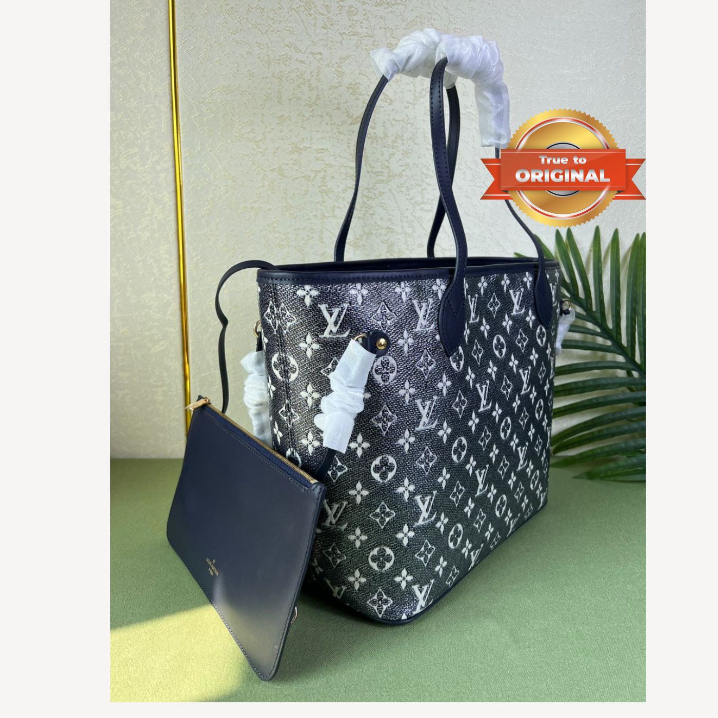 [True-to-ORIGINAL] Louis Vuitton Neverfull MM Monogram Jacquard Denim Totes Bag Grey For Women 12.2in/31cm